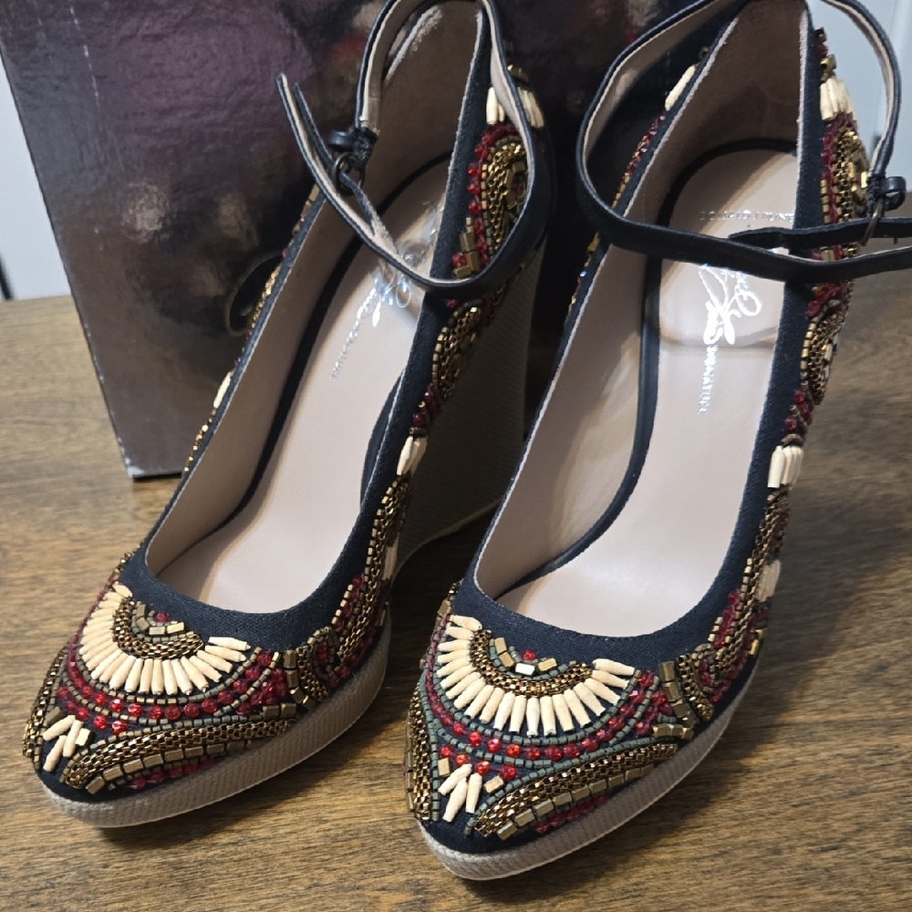 Donald J. Pliner Black and Red Heels with Ankle Strap